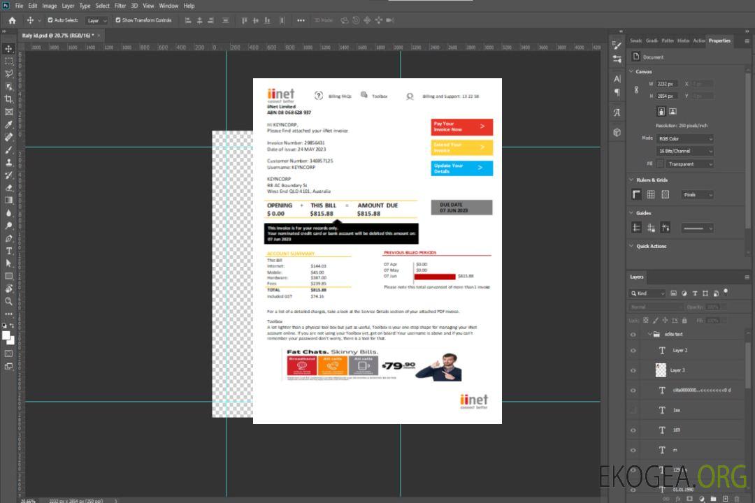 Facture d'entreprise de services publics iiNet, SCR template Facture d'entreprise de services publics iiNet, SCR template